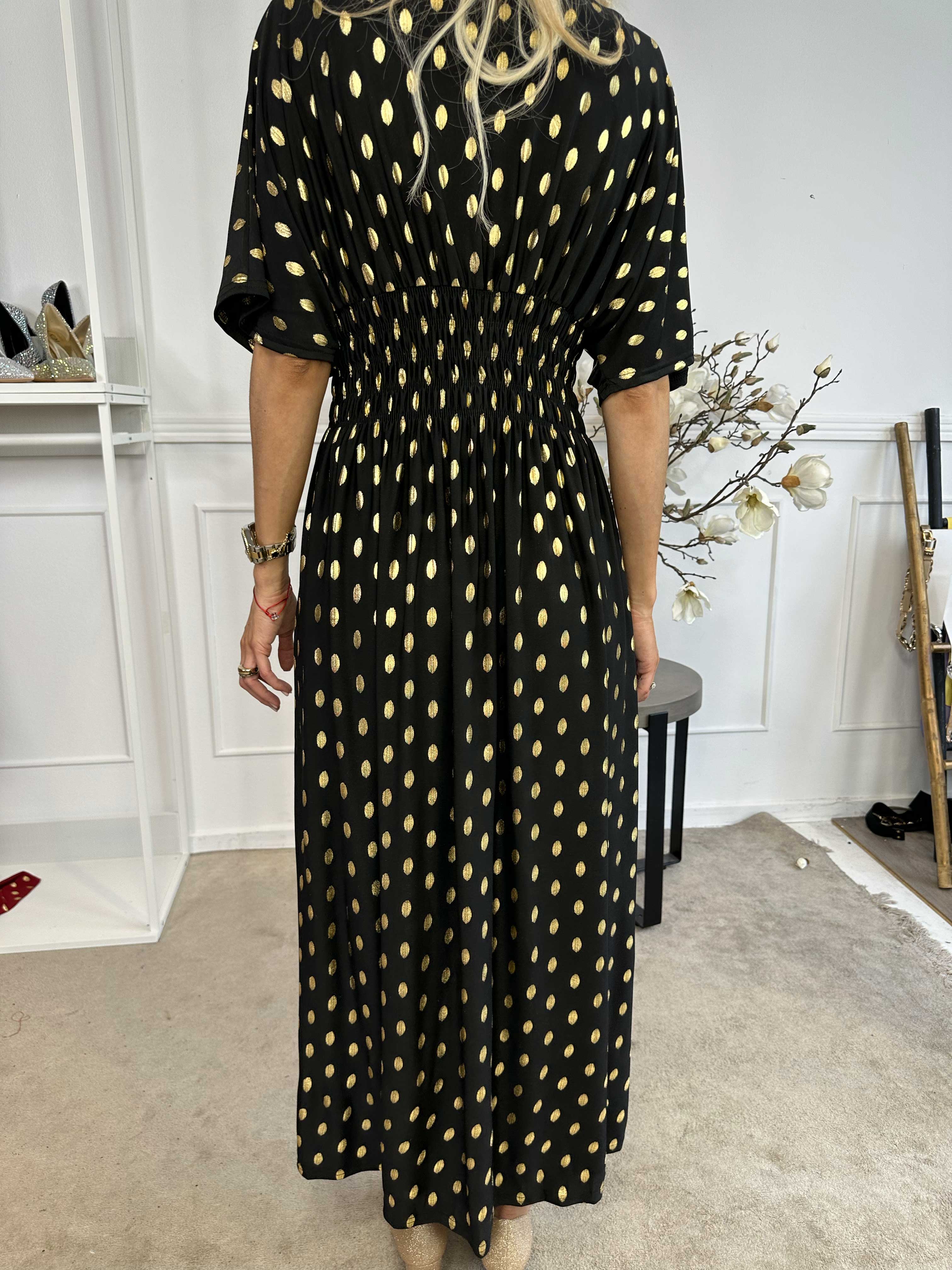 Pams Dot - Lang elastisk kjole med prikket detaljer